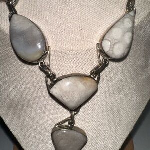 Sterling Silver White Fossil Coral Teardrop Necklace